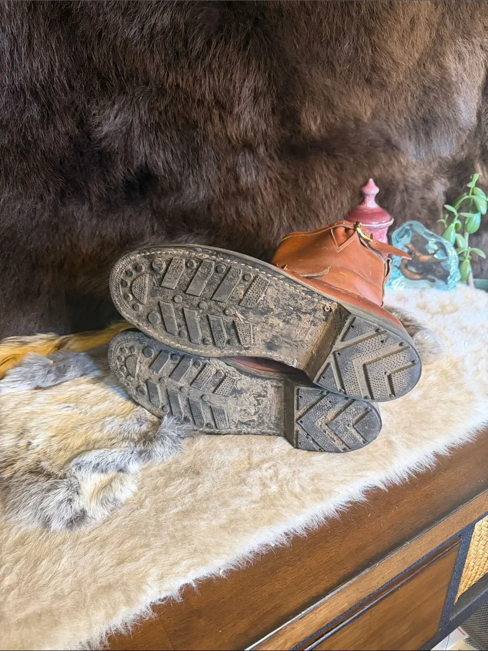 Men's Brown Leather Buckle Boots 10 (1825)